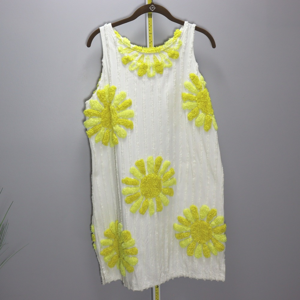 Unbranded Daisy Floral Shift Dress Womens M White Yellow Excellent 3D Applique